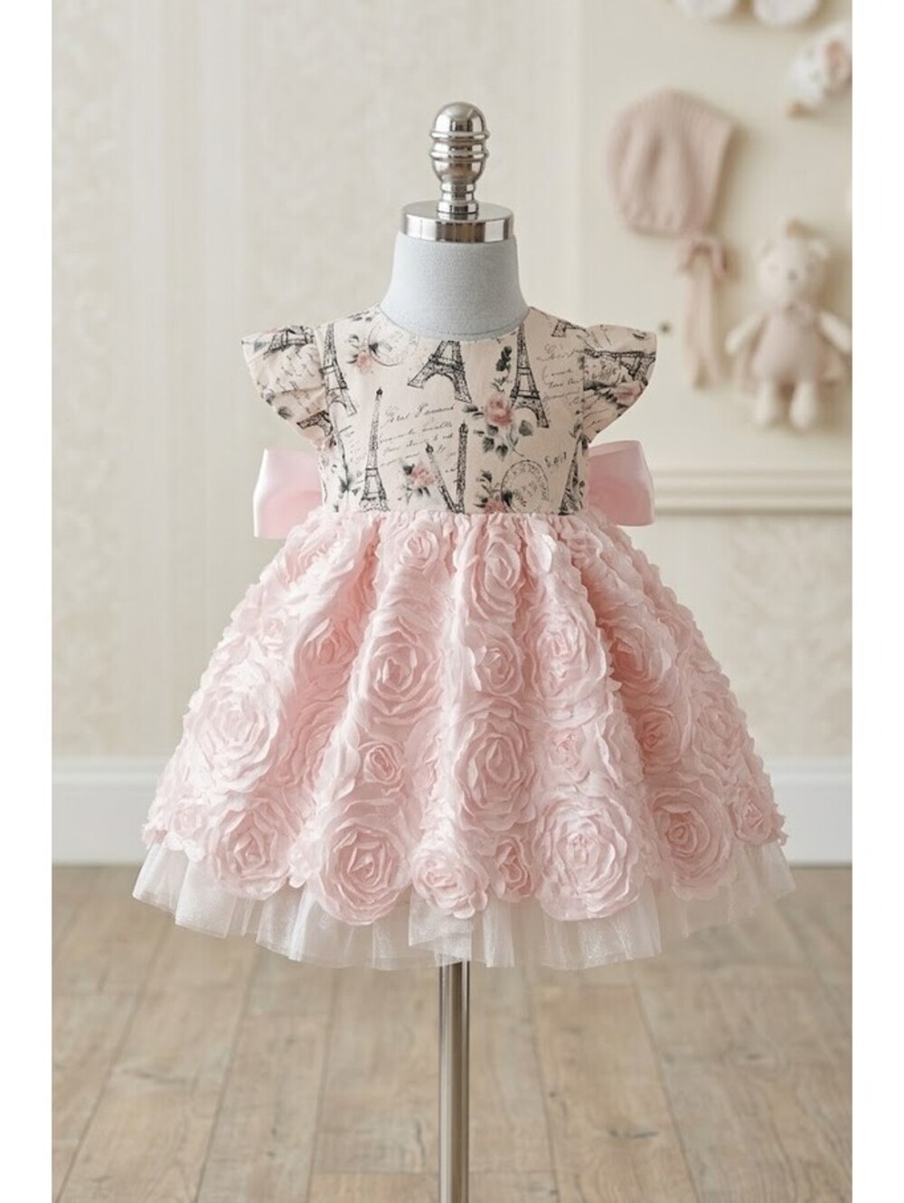 Made With Love Baby Girl Paris Eiffel Tower Dress 0-3M Pink Rossette Tulle